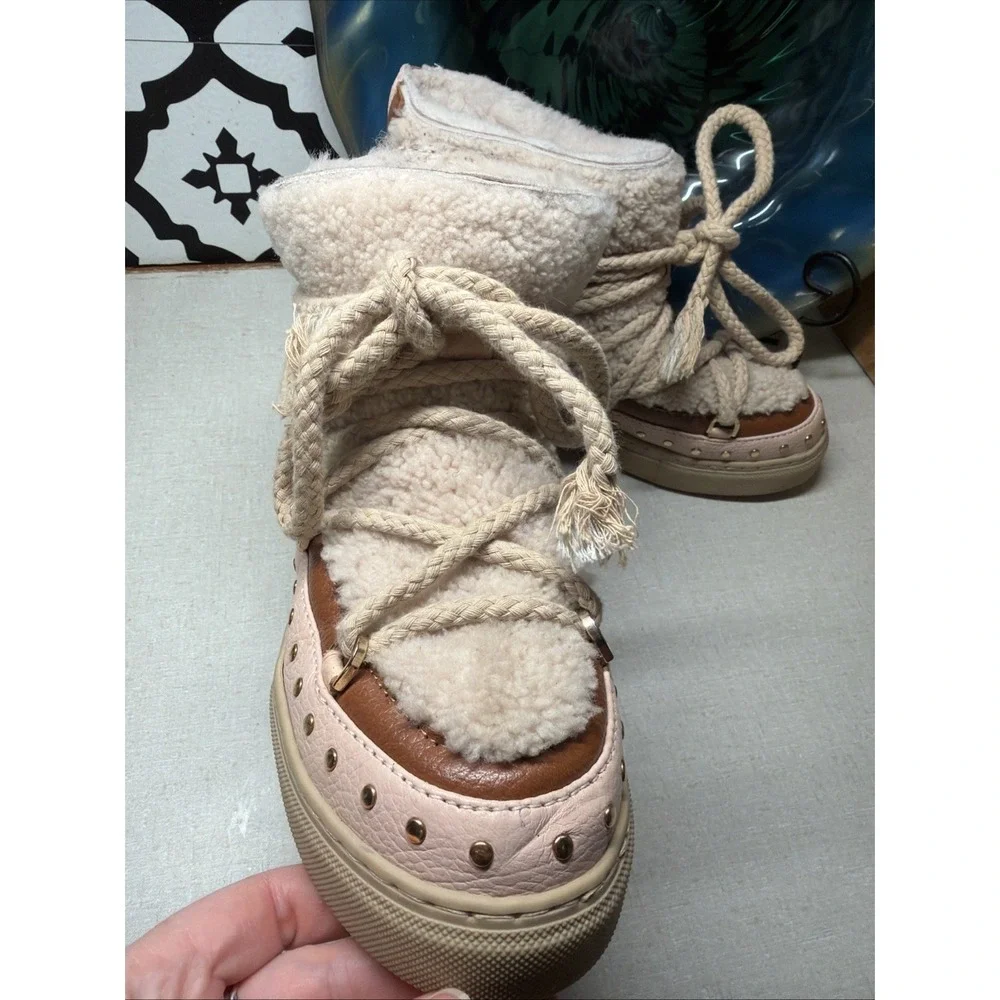 Preowned INUIKII Winter Sneaker Boots – Suede, Shearling Rubber Sole 37 US 6.5-7